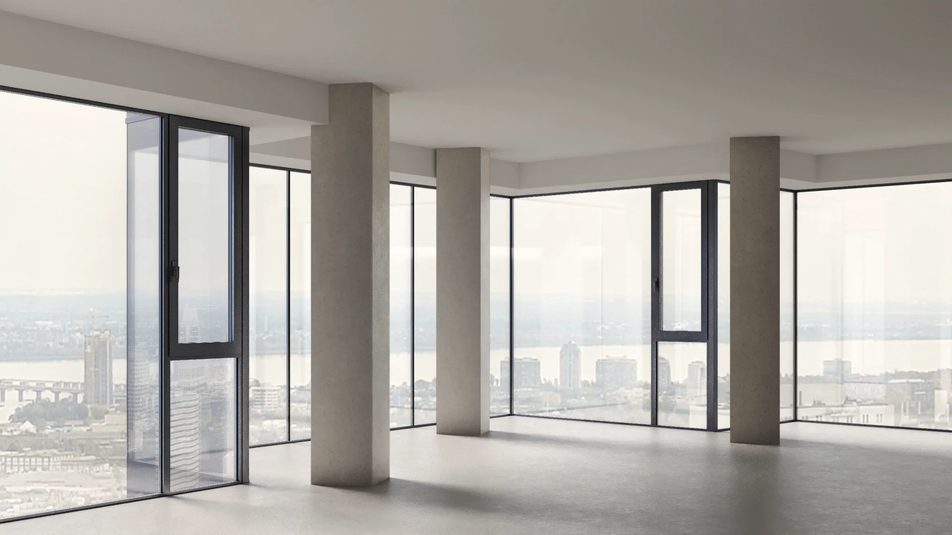 Frameless glass facade for residential complex comparison 2 after