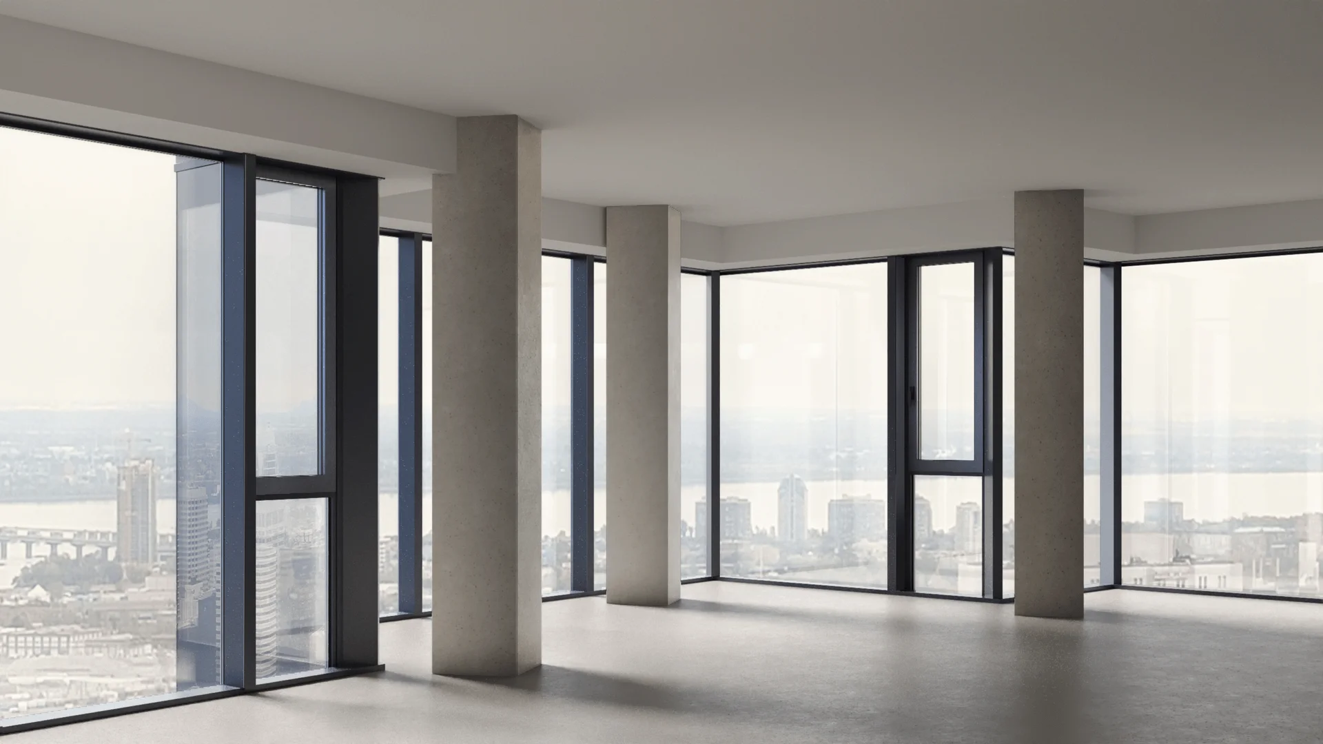 Frameless glass facade for residential complex comparison 2 before