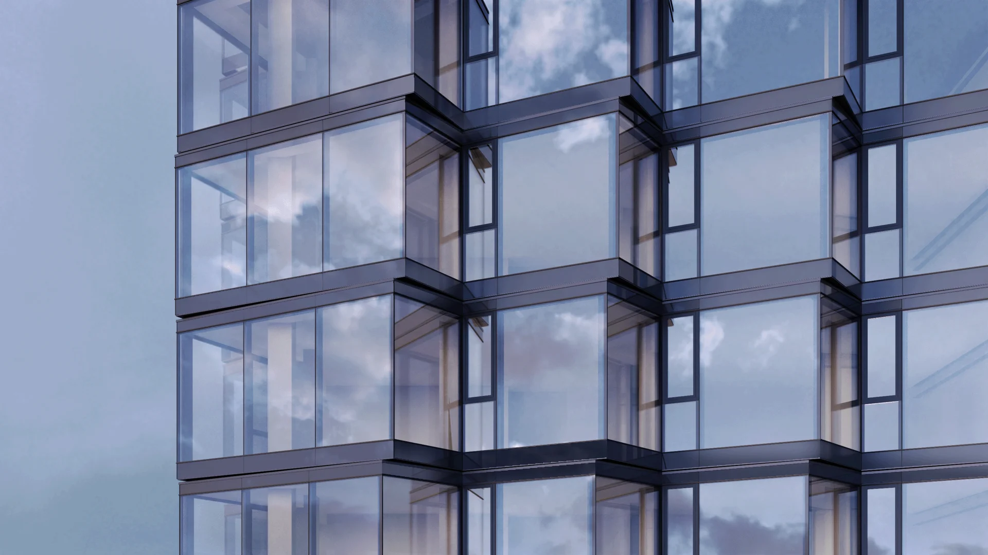 Frameless glass facade for residential complex comparison 4 before